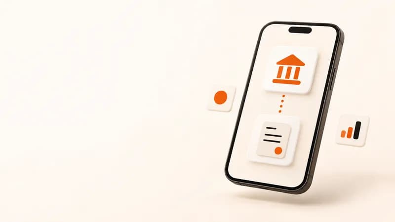 Illustration of a phone linking a bank icon to a document